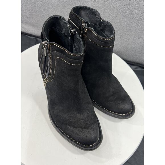 Born Alana Dual Zip Ankle Boots Booties Leather Boho Moto Womens Size 7.5 Black - Picture 3 of 14